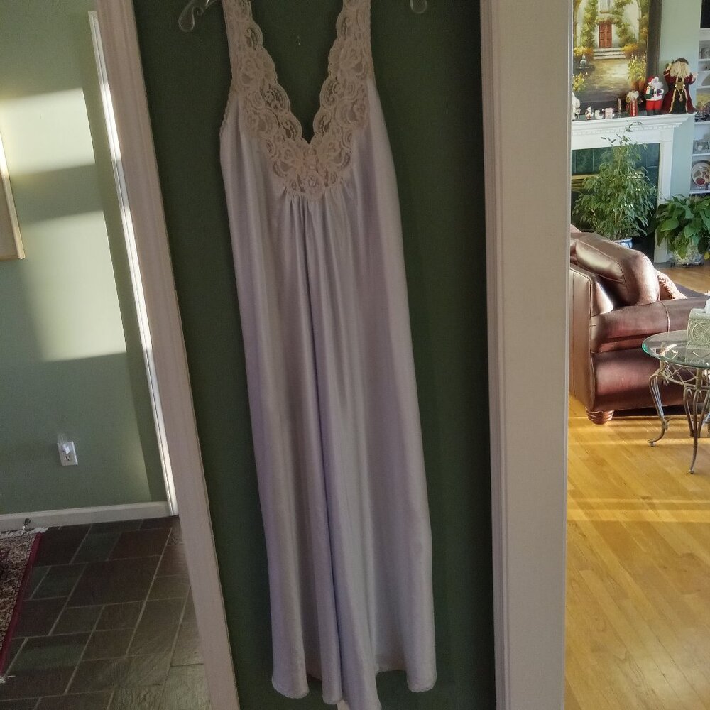 Glamorous Pale Periwinkle Vintage Satin Gown with Lace